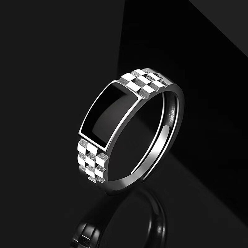 New Chessboard Pad Ring Men's Trendy Brand All-match Personalized Retro High-end Glue Dropping Single Ring Open Men's Ring