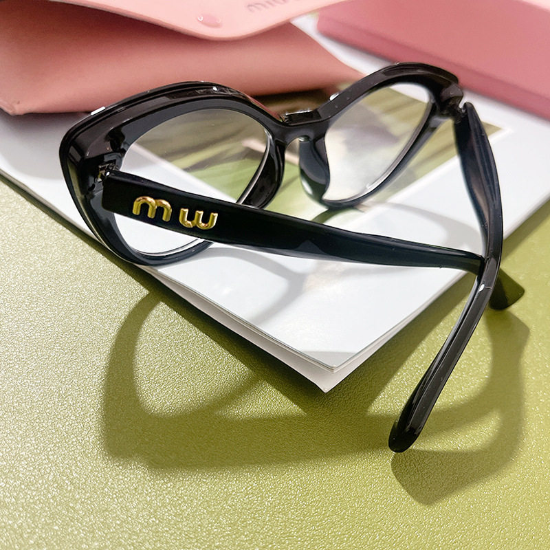Spot Women's Plain Glasses Cat-Eye Glasses Frame Large Frame Face-Showing Small Fashion Trendy Casual Letter m Metal