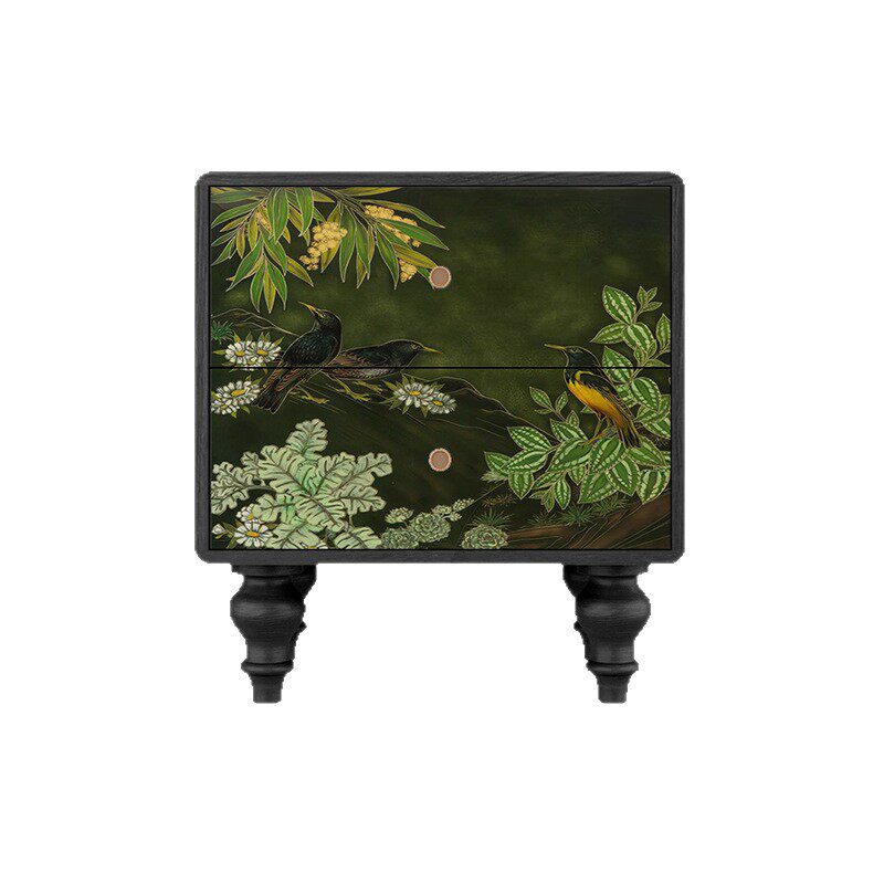 Solid Wood French Retro Drawer Cabinet Abstract Art Storage Cabinet Bedroom Bedside Table Living Room Side Cabinet Storage Cabinet