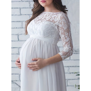 2026 New Cross-Border Dropshipping Elegant Pregnant Women Lace Dress 3-Piece Set 4-Sleeved White Maternity Robe