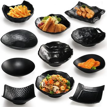 A5 Melamine Black Cold Dish Snack Plate Plastic Imitation Porcelain Japanese Creative Special Barbecue Plate Side Dish Japanese Food Commercial