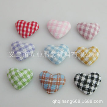 18mm Heart-Shaped Plaid Fabric Buttons Flat-Bottomed Heart Houndstooth Buttons DIY Clothing Buttons Hairpin Accessories