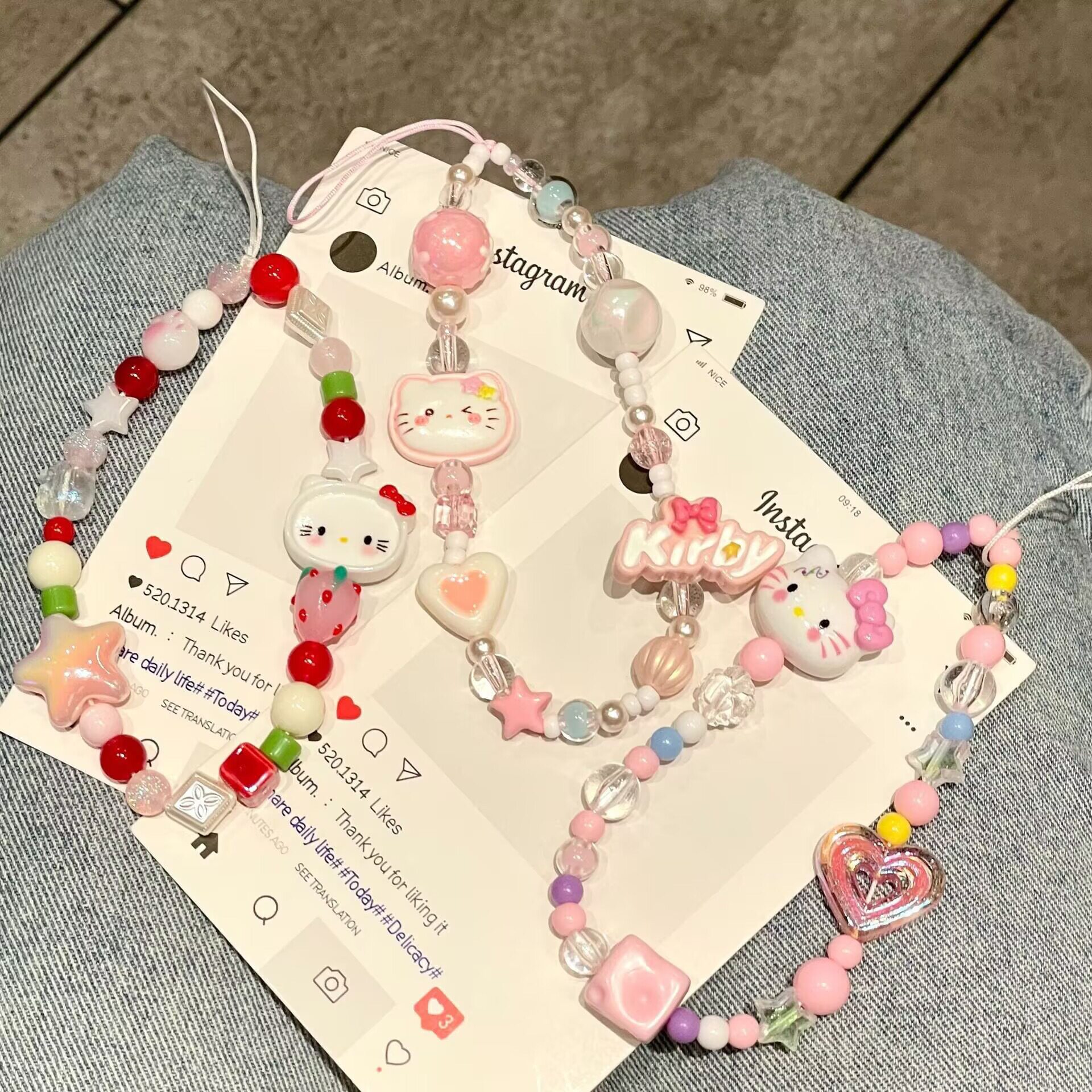สายคล้องโทรศัพท์ลูกปัดรูปแมวน่ารัก จี้น่ารักแนวสาวหวาน พร้อมโซ่ อุปกรณ์เสริมสำหรับกล้อง CCD