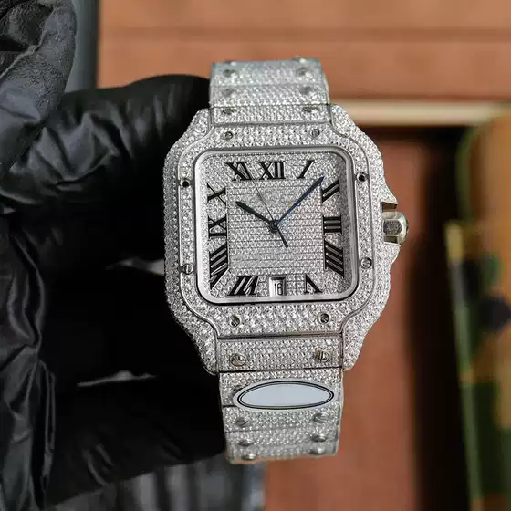 Fashionable Full Diamond Square Dial Men's Watch Cross-Border Supply Stainless Steel Mechanical Watch Starry Sky Watch
