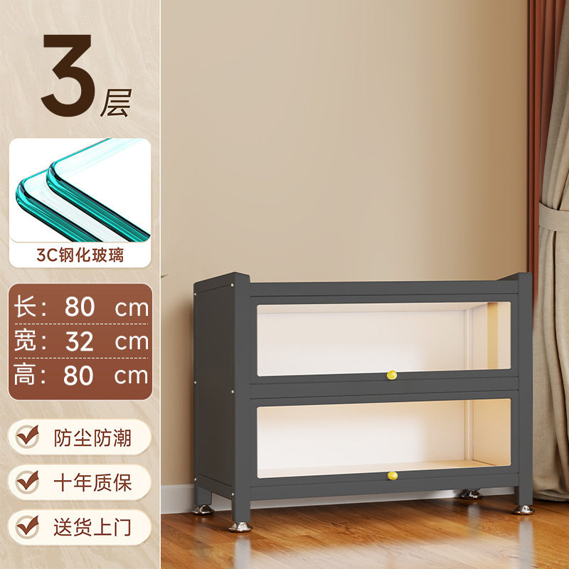 带门玻璃书柜钢制书架落地防尘铁皮手办展示柜家用储物柜收纳柜子