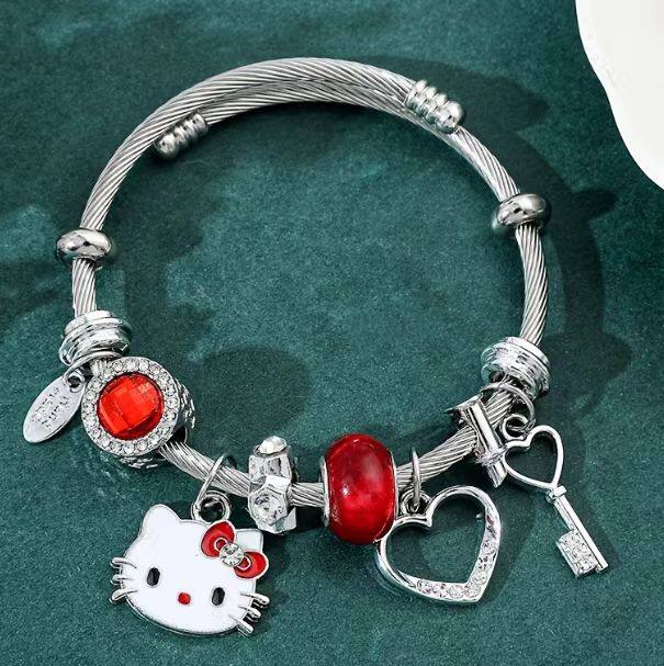 Pink Panjia Bracelet KT Cat Bracelet Cross-border Cartoon Cute Bracelet Pando Hello Kitty Pull Jewelry Factory Wholesale