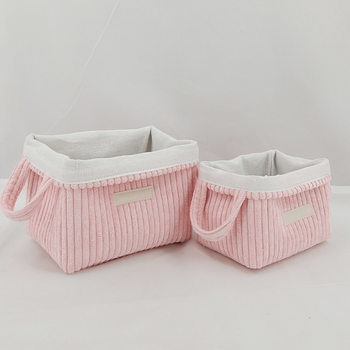 Solid Color Storage Basket Storage Bag Cross-Border Wholesale Corduroy Large Capacity Storage Basket with Handle Factory Wholesale