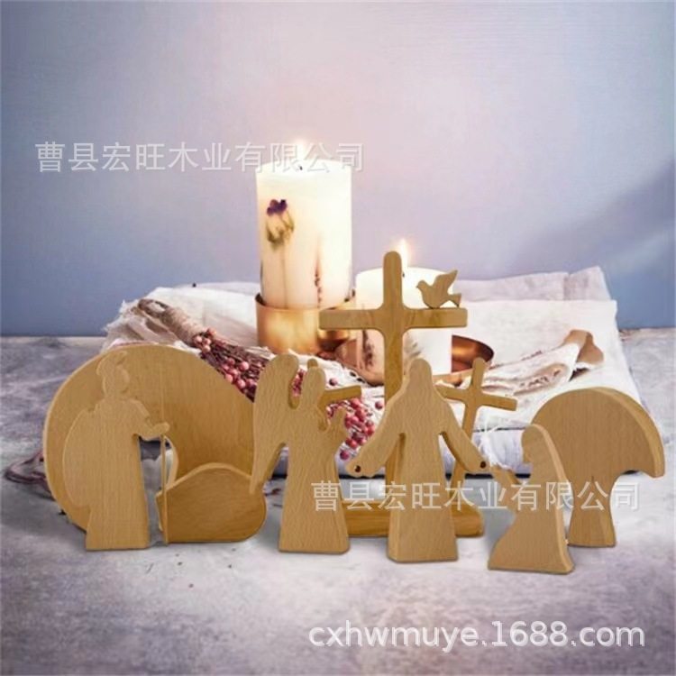 Cross-border explosions independent station Easter scene wooden decoration holiday gift decoration set