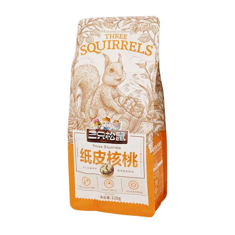 Three Squirrels Original Paper-Skinned Walnuts 120G/Bag Thin-Skinned Large-Headed Nuts Casual Snacks Dried Fruits Small Wholesale