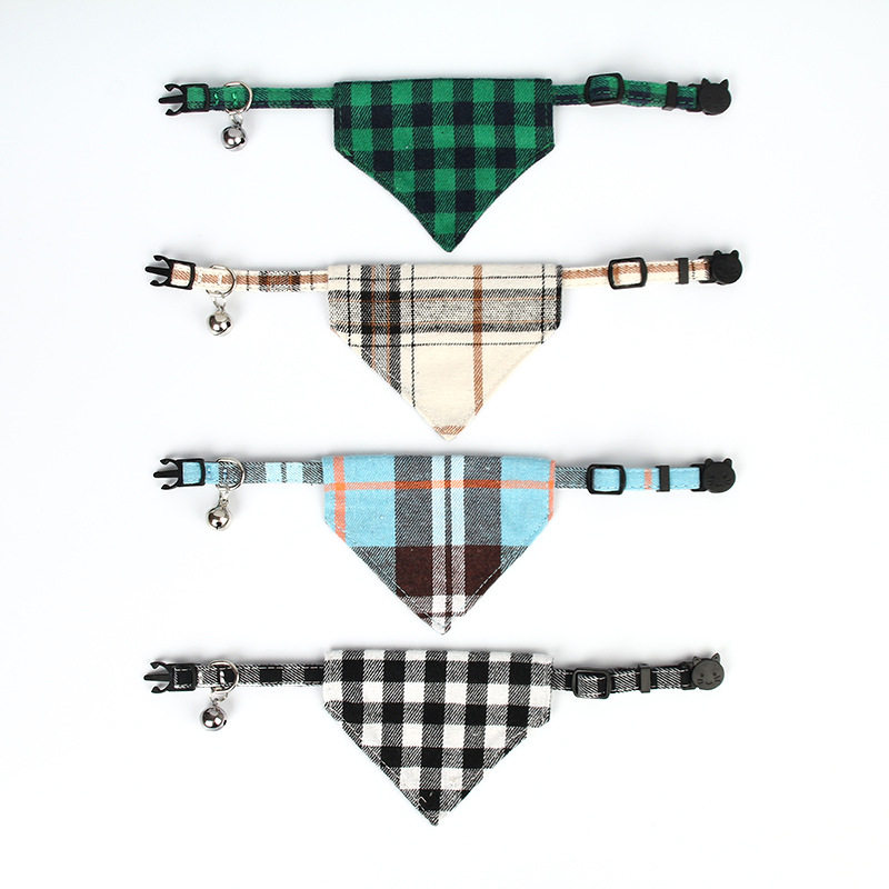 Cross-border new British plaid bow saliva towel matching cat collar buckle pet supplies manufacturers in stock