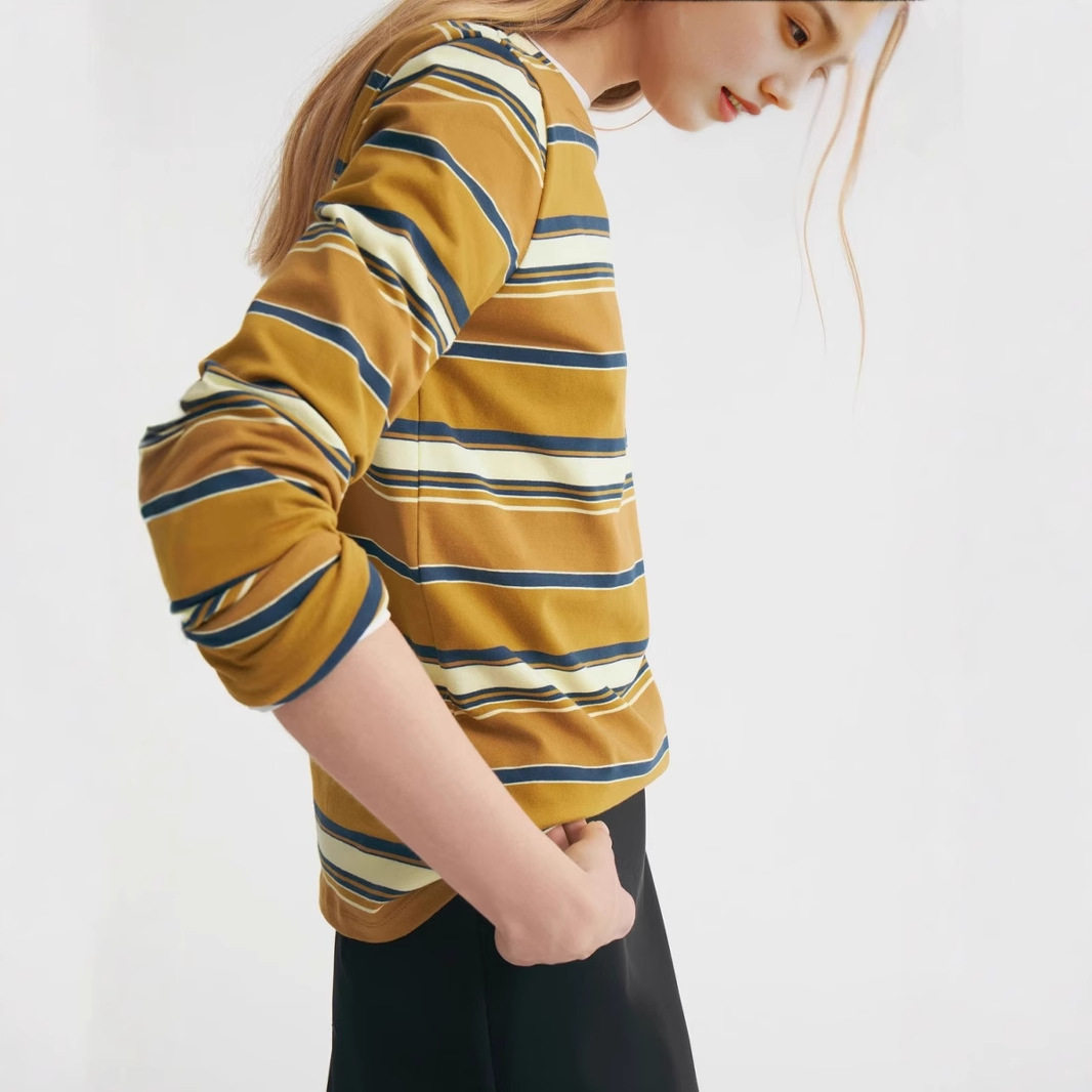 Striped Long Sleeve T Shirt for Women Casual Loose Fit Slimming Design Autumn Collection Wholesale Available
