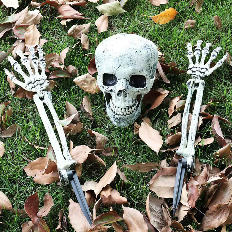 Halloween Floor-Standing Skeleton Set Ghost Festival Decoration Props Simulated Human Plastic Hand Bone Skull Ornaments