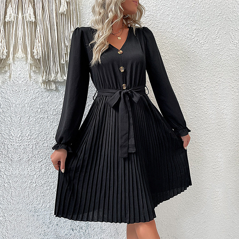 Long Sleeve Pleated Dress Fashionable Womens Apparel Autumn Style for Casual or Formal Occasions Wholesale Available