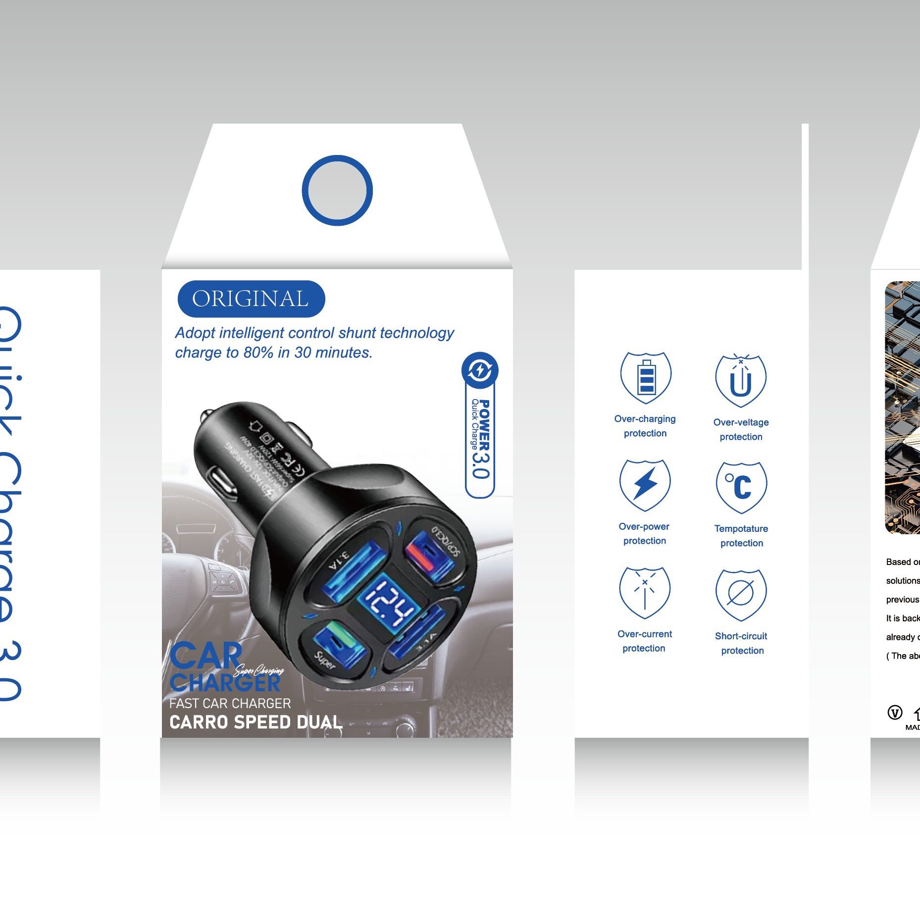 Fast charging 4USB with digital display car charger QC3.0 cigarette lighter 4.8A car universal 66W plus color box