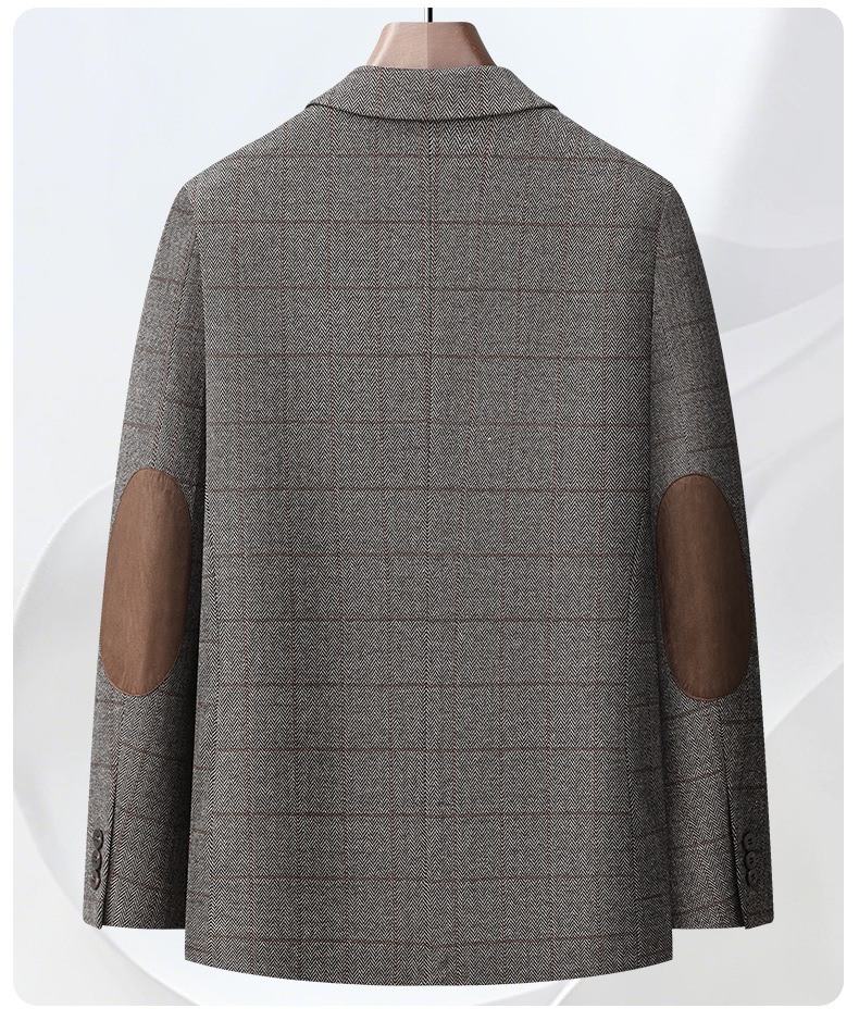 Áo blazer nam dày dặn phong cách công sở phối kẻ sọc — lưới cà phê