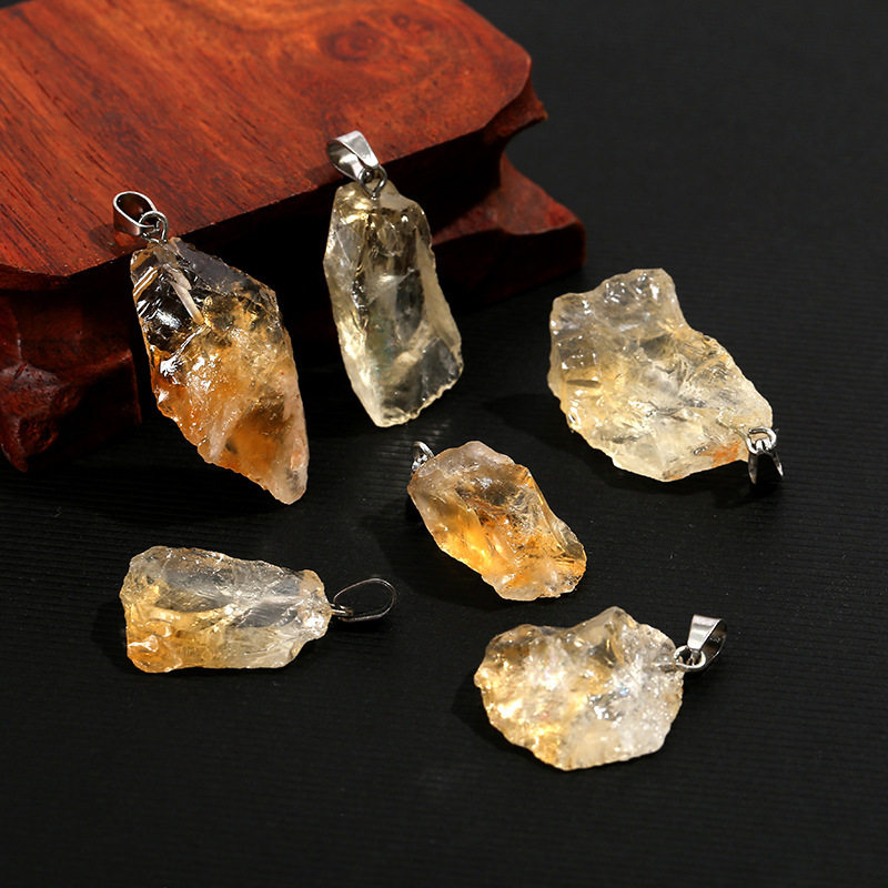 Crystal Pendant Citrine Electroplated Raw Stone Asymmetrical Versatile Necklace Pendant DIY Jewelry Accessories Cross-Border Hot Sale