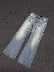 Washed Vintage Whiskered Flared Jeans for Men Trendy Brand New American Style Loose Retro Cleanfit Wide-Leg Pants