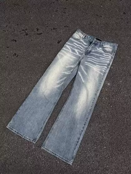 Washed Vintage Whiskered Flared Jeans for Men Trendy Brand New American Style Loose Retro Cleanfit Wide-Leg Pants