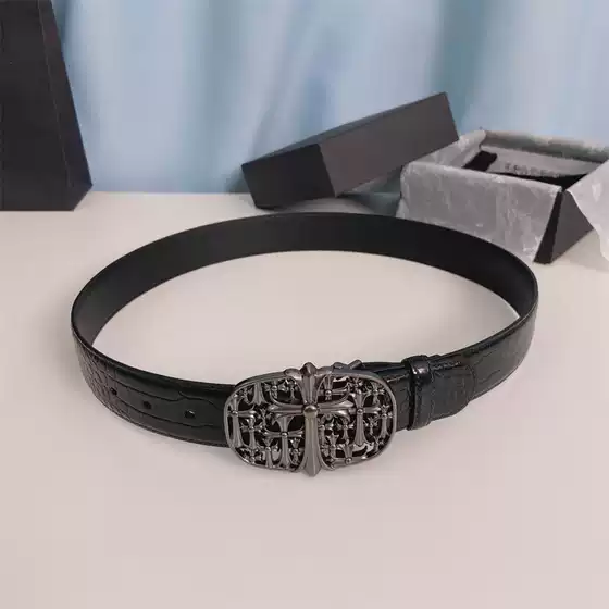 Star Same Style Crocodile Pattern Calfskin Leather Belt for Men and Women Light Luxury Retro Belt Trendy All-Match Top Layer Cowhide Belt