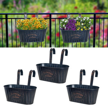 Cross-border New Vintage Hanging Bucket Flower Pot Double Hook Removable Balcony Hanging Bucket Garden Decorative Iron Flower Pot