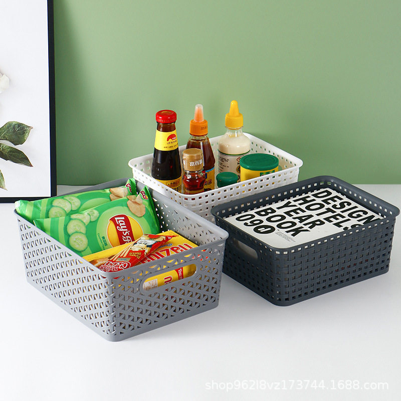 Cross-border Hot-sale Plastic Hollow-out Edge Woven Simple Storage Finishing Storage Basket Household Supplies Kitchen Groceries Box