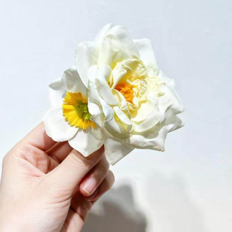 2026新款明媚黄色月季水仙花朵发夹海岛度假风侧边夹子发卡鸭嘴夹