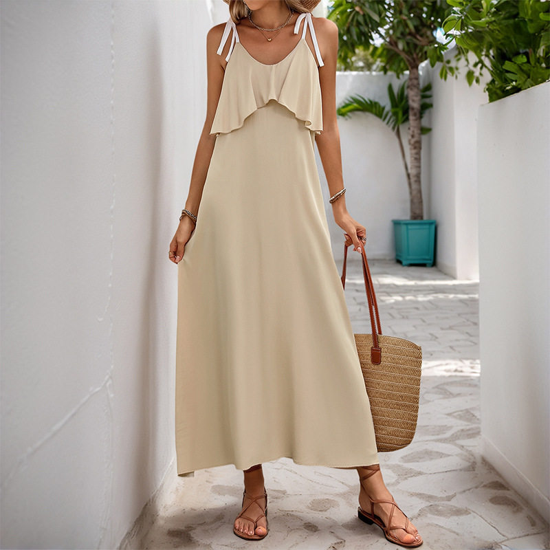 Casual Ruffle Hem Cami Dress Solid Color Beach Vacation Style Perfect for Summer Getaways Wholesale Available