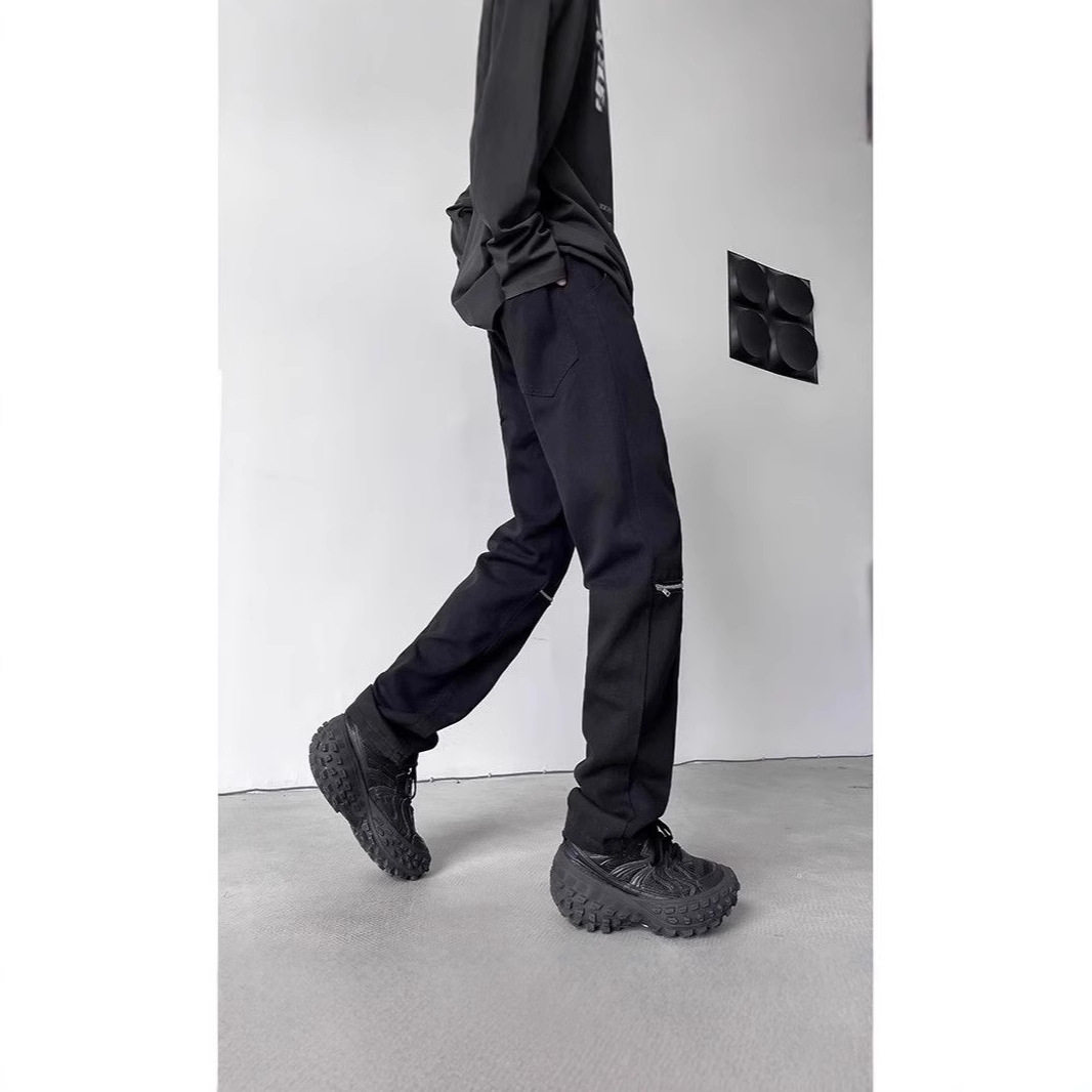High Street Vintage Black Denim Jeans for Women Loose Fit Knee Cutouts Full Length Spring Summer Fashion Wholesale