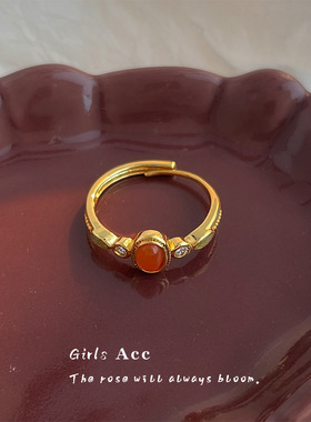 新中式复古红绿戒指小众设计宫廷风食指戒个性小众开口可调节指环