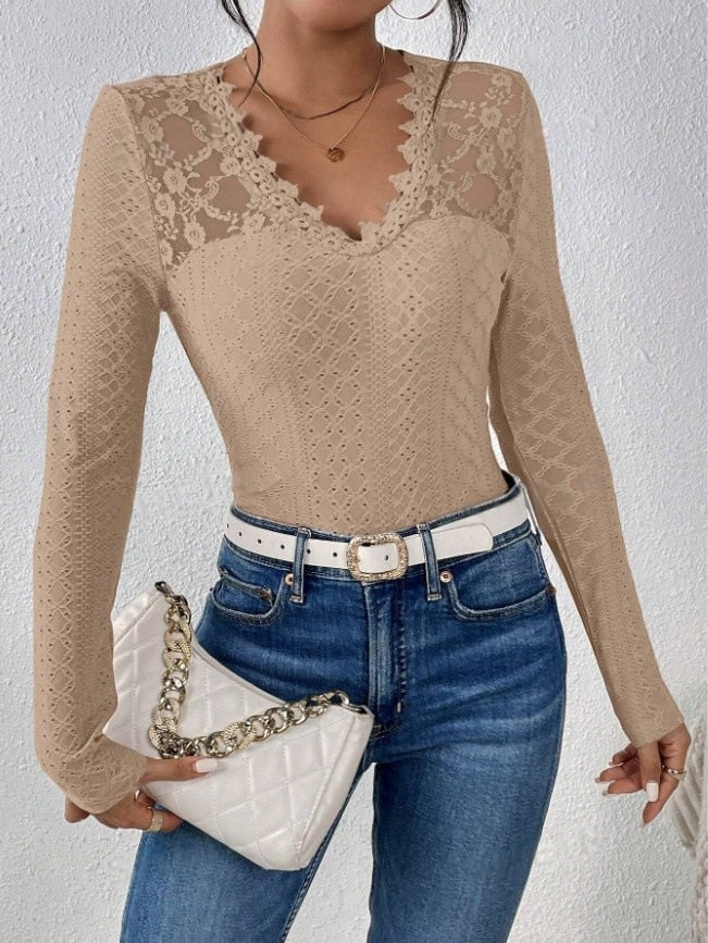 Lace Hollow Out Long Sleeve Womens Top Sexy Design Floral Pattern Elegant Style Perfect for Evening Wear Wholesale