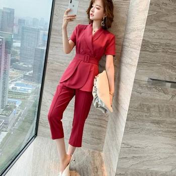 Elegant Socialite Business Wear 2024 Summer New OL Short-sleeved Waist Small Suit Capri Pants Two-piece Suit Women's Clothing