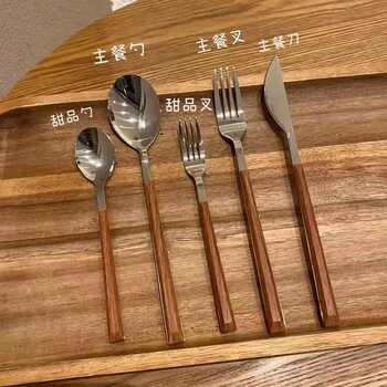410 Steak Tableware Knife and Fork suit Western Food Three-Piece Set French Household Stainless Steel Long Handle Ins Style Dessert Spoon