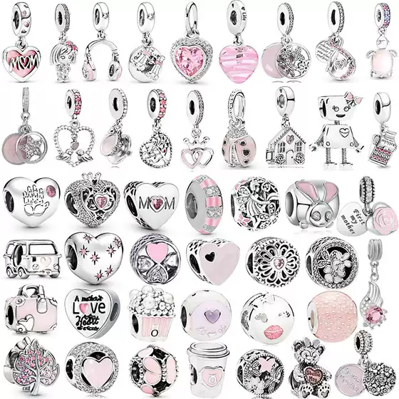 Pan's Classic Pink Mom Pendant Alloy Earphones Suitcase Bracelet Beaded DIY Source Factory Spot Straight Hair