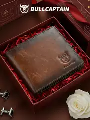Captain Niu Guangzhou Baiyun Manufacturer Wallet Men's Genuine Leather Short Anti-Theft Brush Multi-Card Slot First Layer Soft Cowhide Wallet