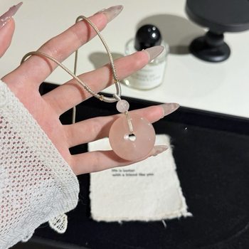 Natural Pink Crystal Stone Peace Buckle Necklace for Women, Fashionable and Versatile Pendant, Birthday Gift for Girlfriend or Best Friend