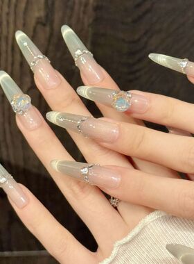 清透裸金渐变幻彩猫眼手工穿戴甲轻奢仙气精致美甲甲片