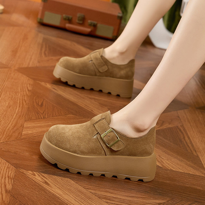 Sandal nữ Birkenstock da thật quai chữ V đế dày mùa hè — Lạc đà, Mơ