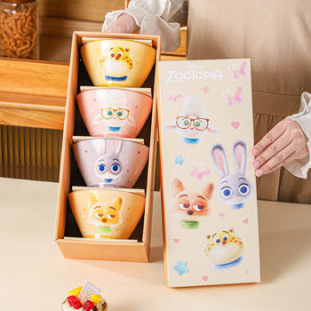 Zootopia 5inch Bamboo Bowl Household High-Value Rice Bowl Children's Tall Bowl Underglaze Gift Box Set