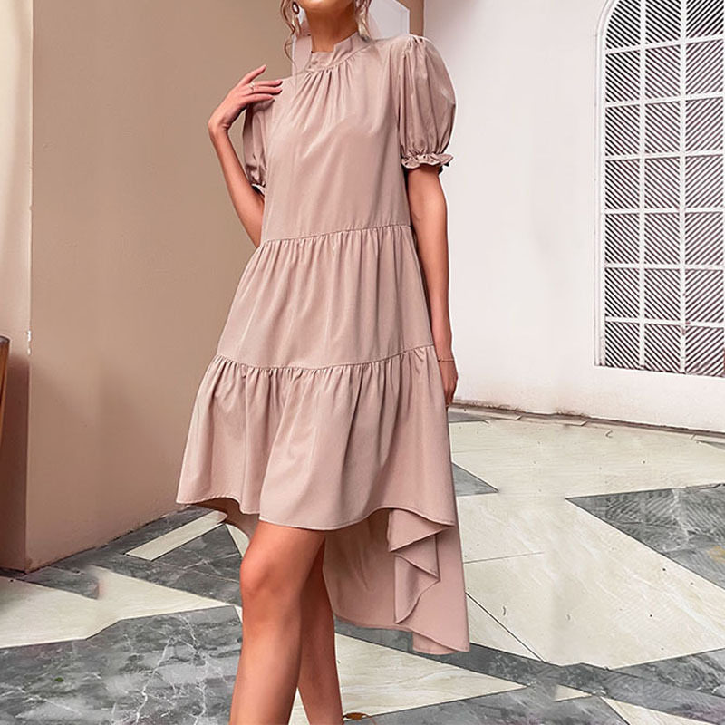 High Waist Solid Color Irregular Loose Half Turtleneck Pleated Dress Elegant Design Comfortable Fabric Versatile Style