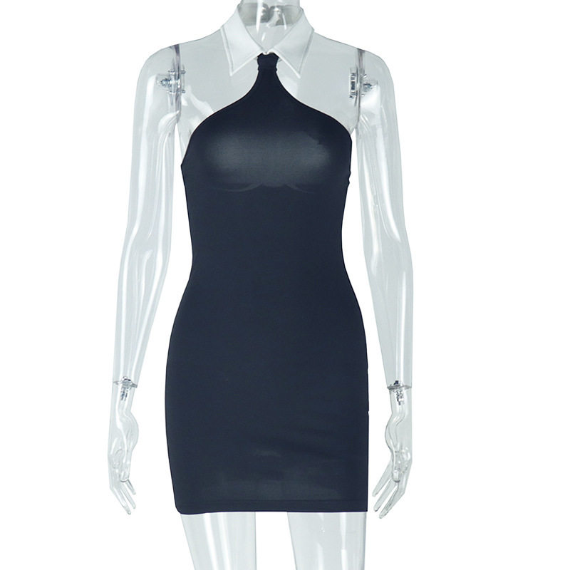 Backless Bodycon Dress Sleeveless Halter Neck Solid Color Slim Fit Evening Wear Cocktail Party Wholesale