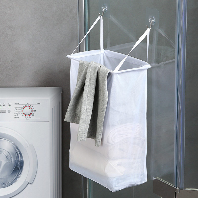 Mesh Wall-Mounted Dirty Clothes Basket Washable Portable Bathroom Laundry Storage Bag Three-Dimensional Hanging Bag