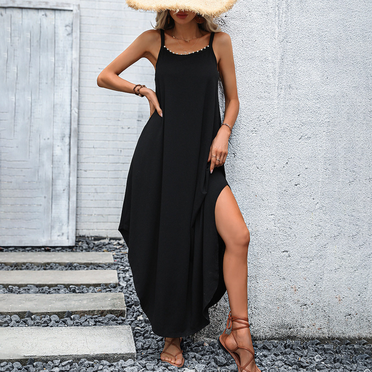 Casual Loose Solid Color Dress Sexy Comfortable Vacation Style Perfect for Summer Getaways Wholesale Available