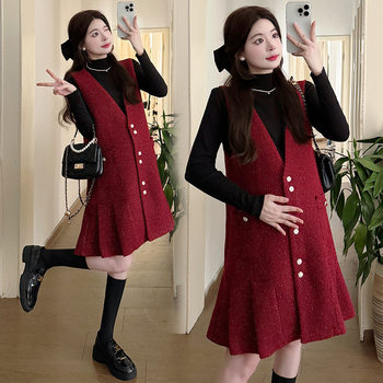 Pregnant women dress 2024 autumn and winter new vest skirt winter suit skirt