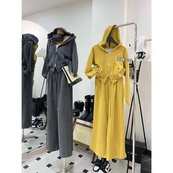 Shenzhen Nanyou Aw Soft Sweatshirt Sports Suit Women's Autumn and Winter Loose Korean Style Slim Wide-Leg Pants Two-Piece Trendy Set