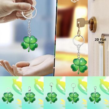 Lucky Four-leaf Clover Acrylic Flat Car Big Green Leaf Creative Gift Pendant Fresh Cross-border Green Keychain