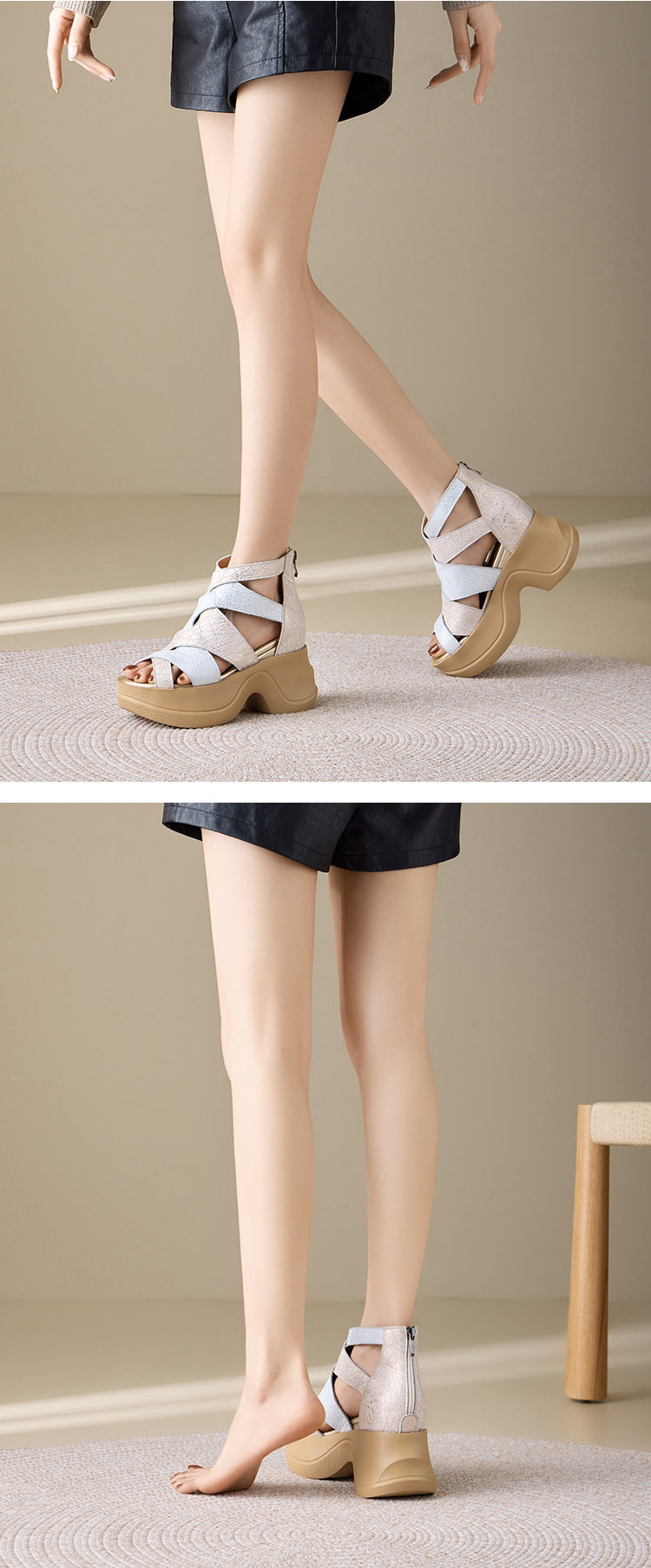 Sandal cao gót nữ hở mũi đế xuồng 10 cm, phong cách trẻ trung, đa năng — [Vàng nhạt], [Đen] chi tiết 4