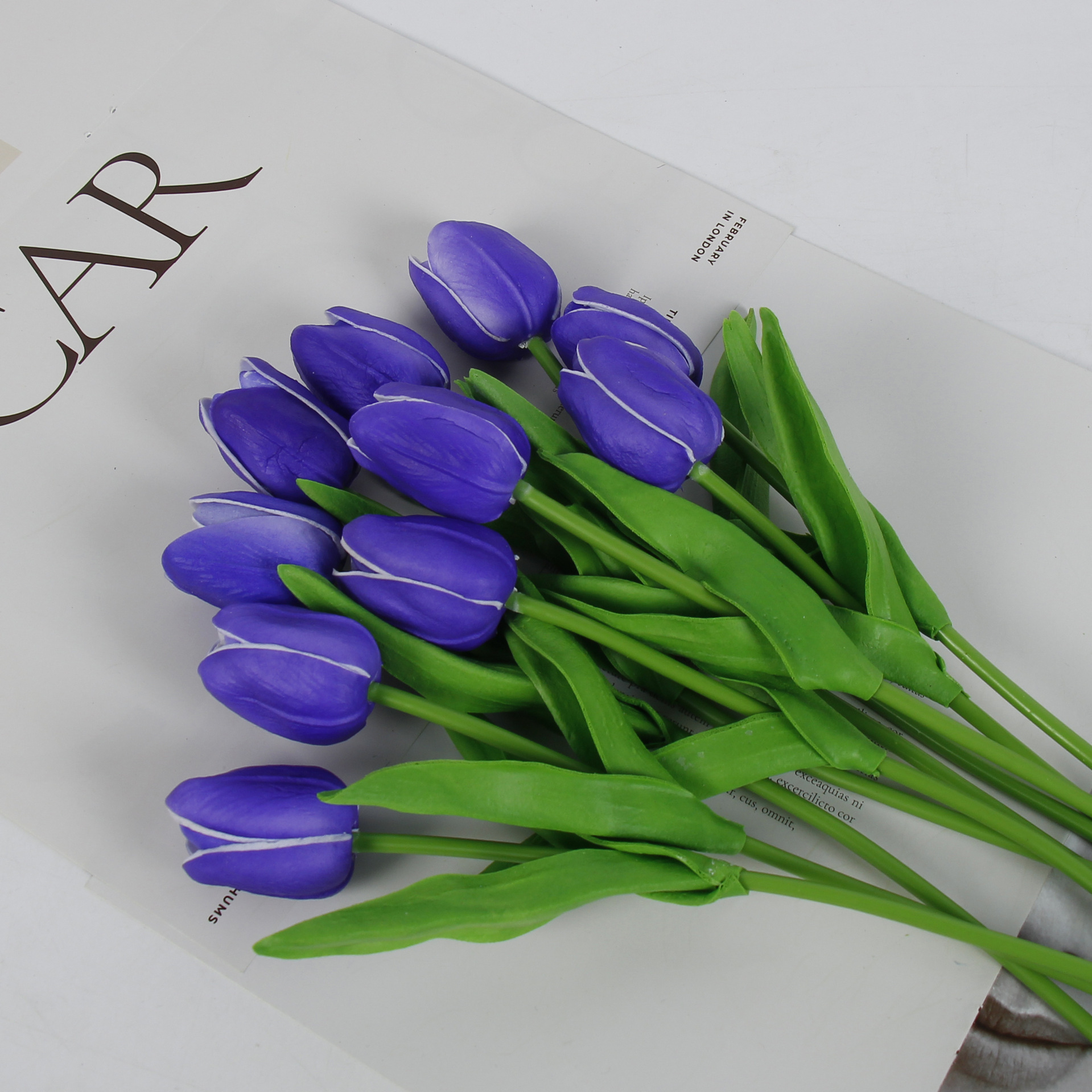 佰顺郁金香仿真花婚礼假花花束拍摄道具家居客厅装饰PU仿真花批发