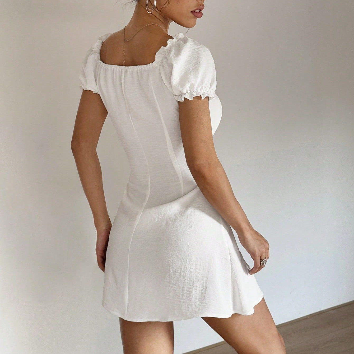 Bodycon Short Sleeve Dress Slim Fit Button Closure Elegant Street Style Perfect for Casual Outings Ready to Ship