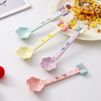 Ceramic Long-Handle Spoon Cute Dessert Spoon Girl's Heart Rice Heart Mixing Spoon Household Spoon Coffee Spoon Ice Cream Spoon