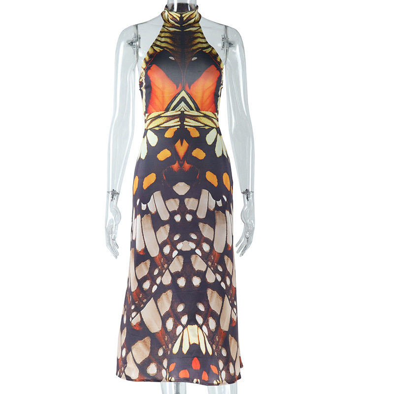 Sleeveless Butterfly Print Halter Dress Casual Versatile Fashionable Perfect for Summer Occasions Wholesale